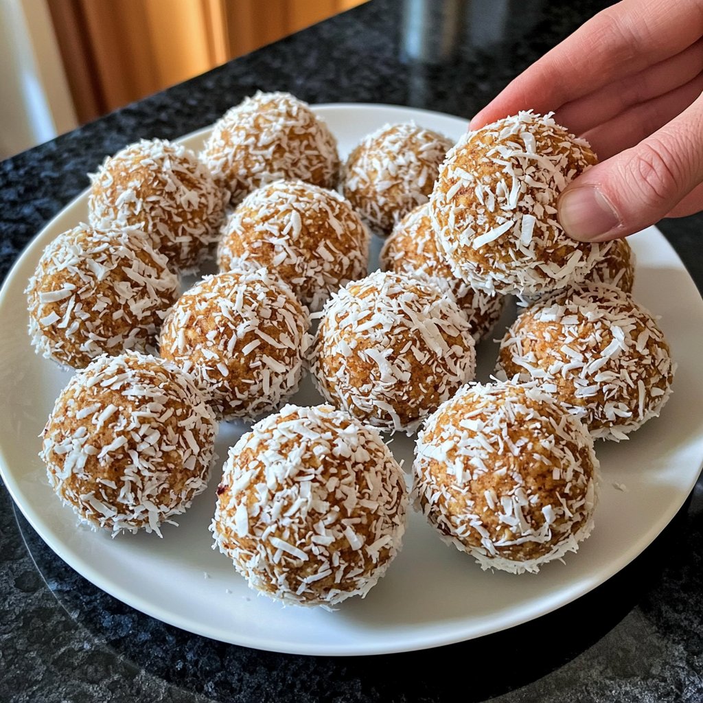Protein Bällchen mit Kokosraspeln