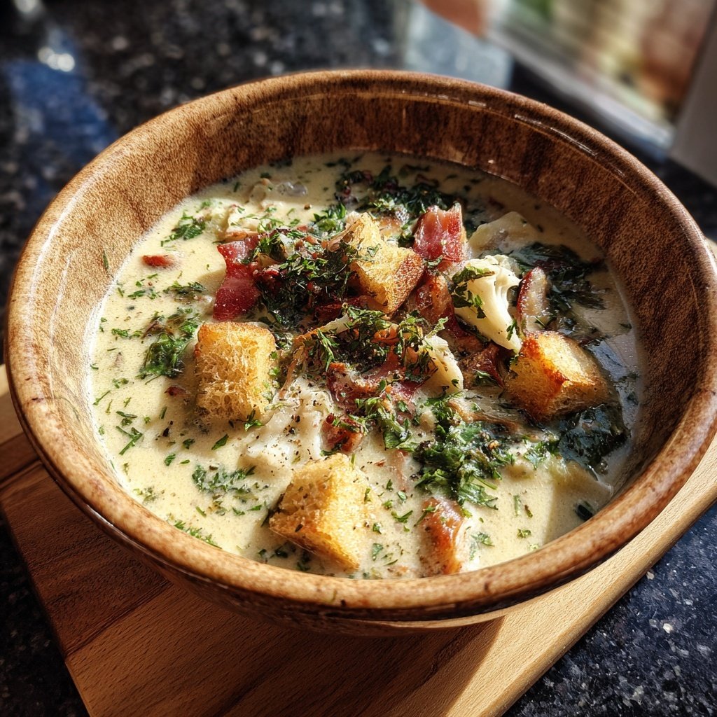 Blumenkohl Suppe Mit Kartoffelwürfeln